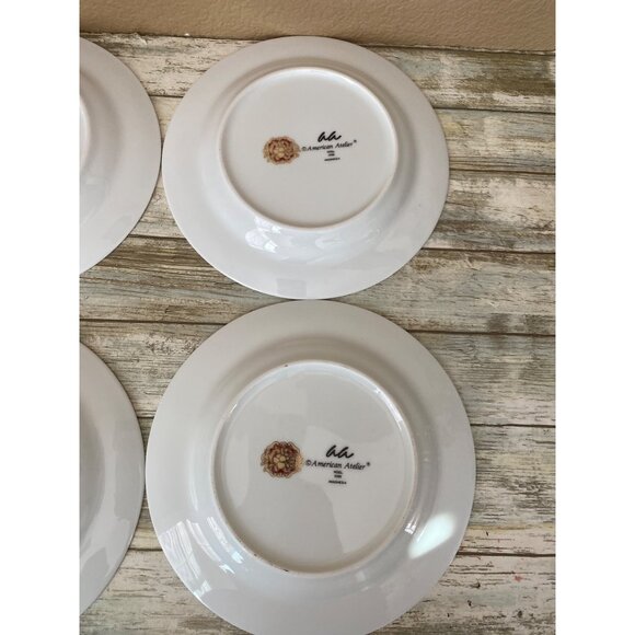 Set of 4 American Atelier Noel Salad Dessert Plates 8” Green Gold Red Holiday - Picture 12 of 13